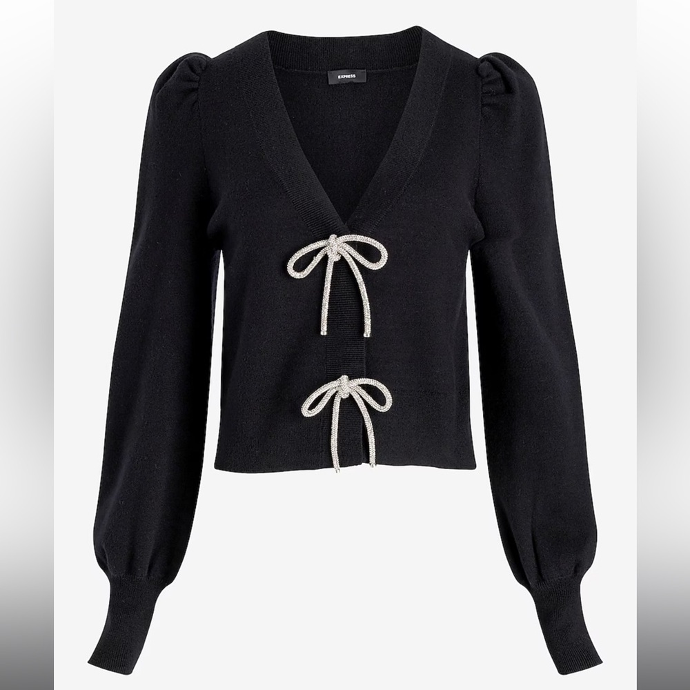 Express V-Neck Embellished Bow Cardigan